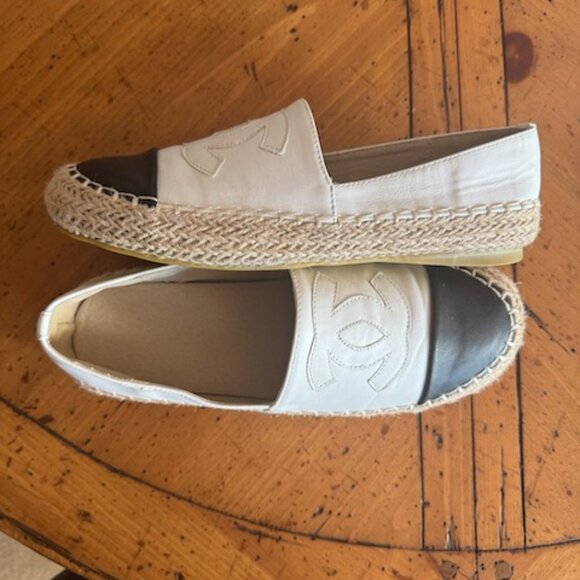 Cute Canvas White/Black Cap Toe Espadrille Slip -On Flats Sz 8 #05 - Picture 9 of 10